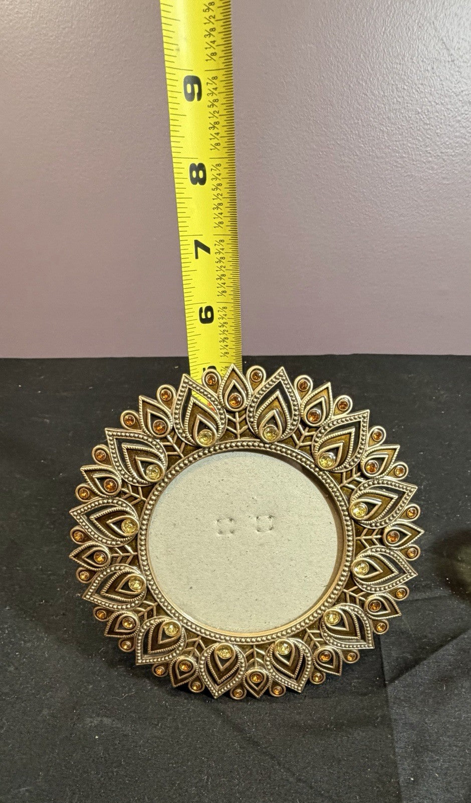 Ornate Pier One Metal Round Gem Photo Frame 6” & Amber Crackle Votive 2”