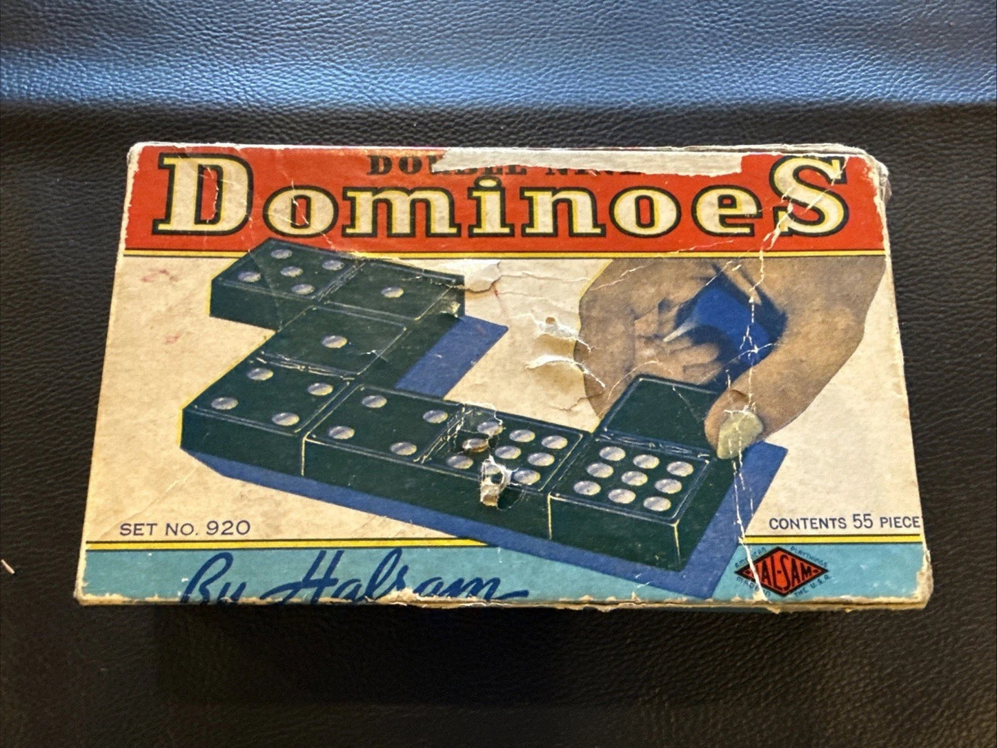 Vintage Halsam Dominoes No. 920R Double Nine Set in Original Box
