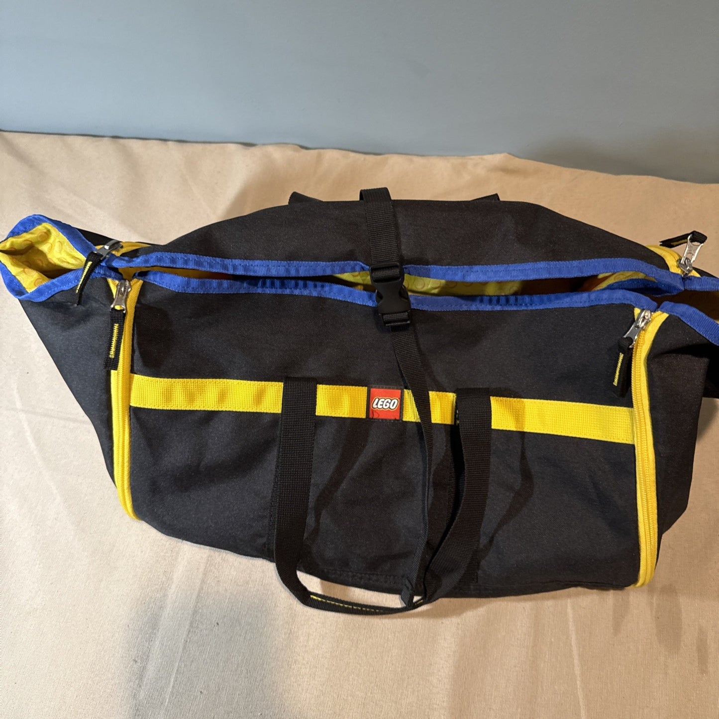 LEGO Canvas Tote Bag Expandable Black Yellow Blue Buckle Utility Carry Bag