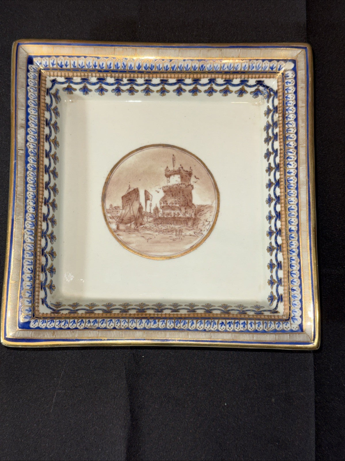 JUMC Vista Alegre Porcelain Set If 2 Hand Painted Square Dishes 7x7, 4x4
