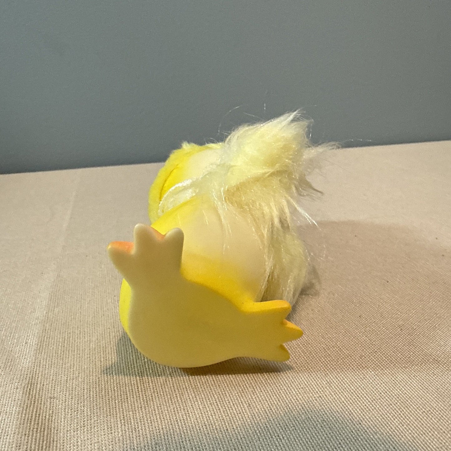 Vintage 1950s Daisy Chick Plush Rubber Face Easter Toy Flower Crown Japan