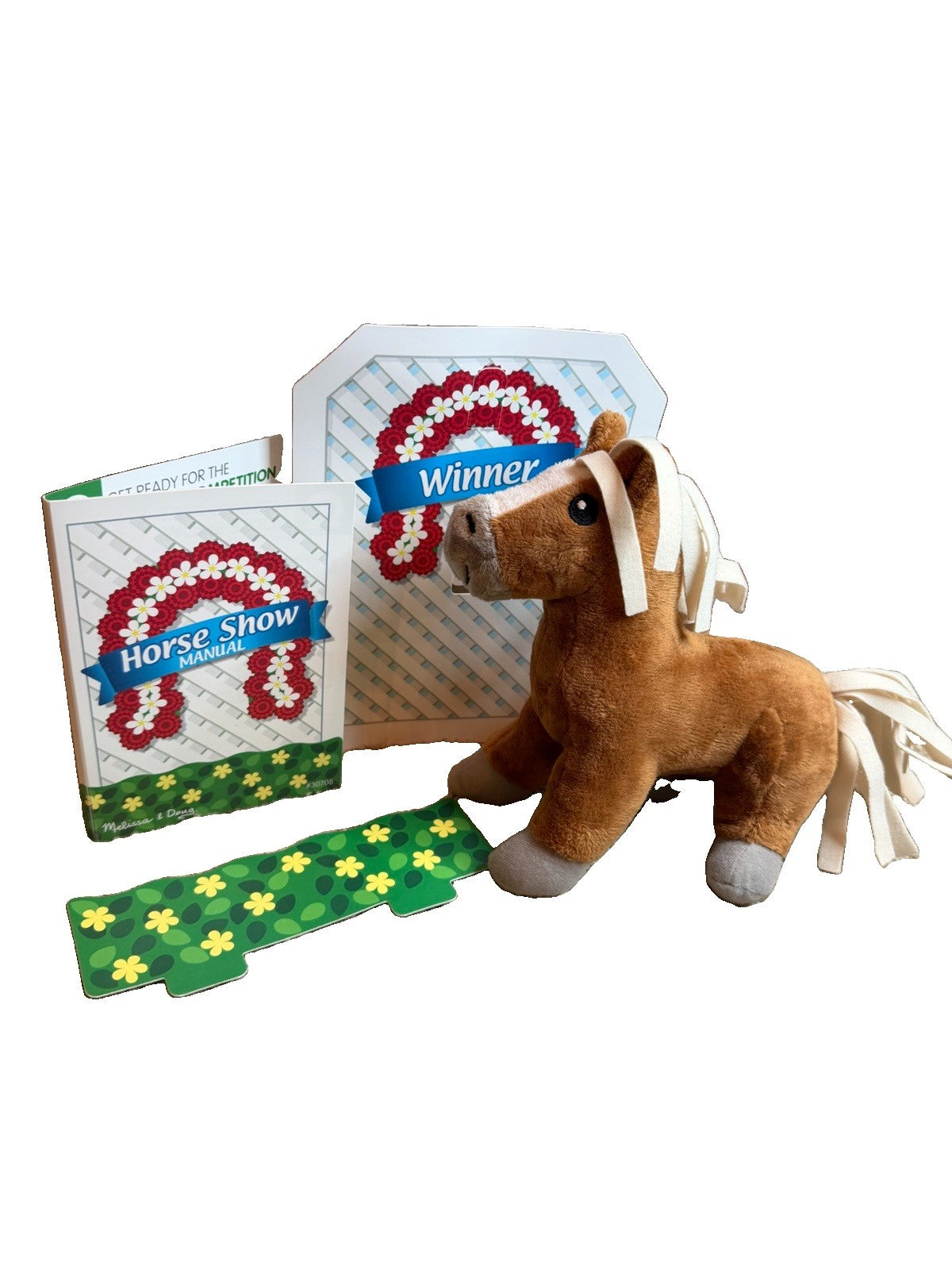 Melissa Doug Horse Show Plush Horse Figure Manual Kids Pretend Play Toy Set