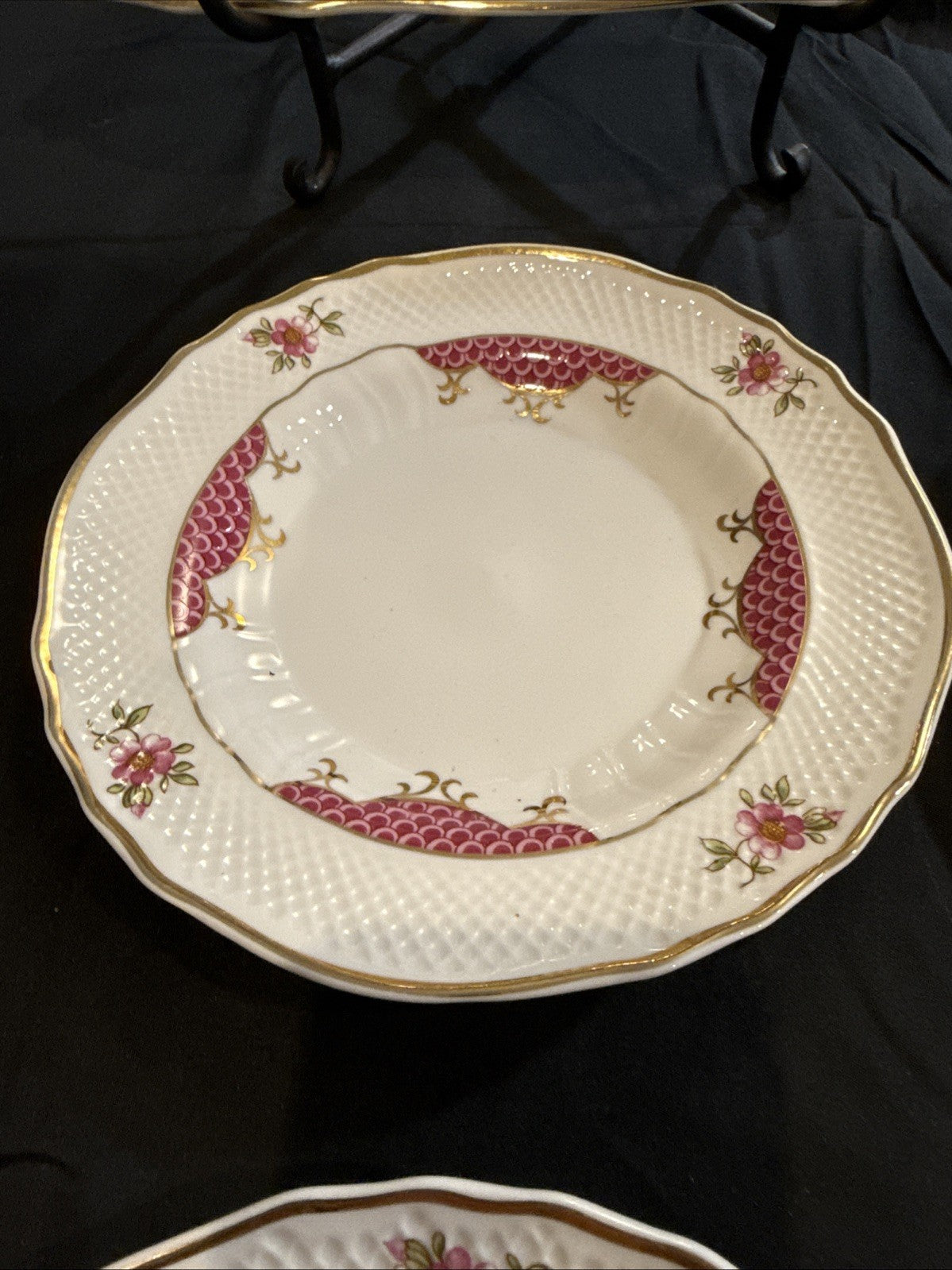 Hollóházi Henriett Pattern Cake Plate Set of 6 w/Matching Serving Tray Hungary