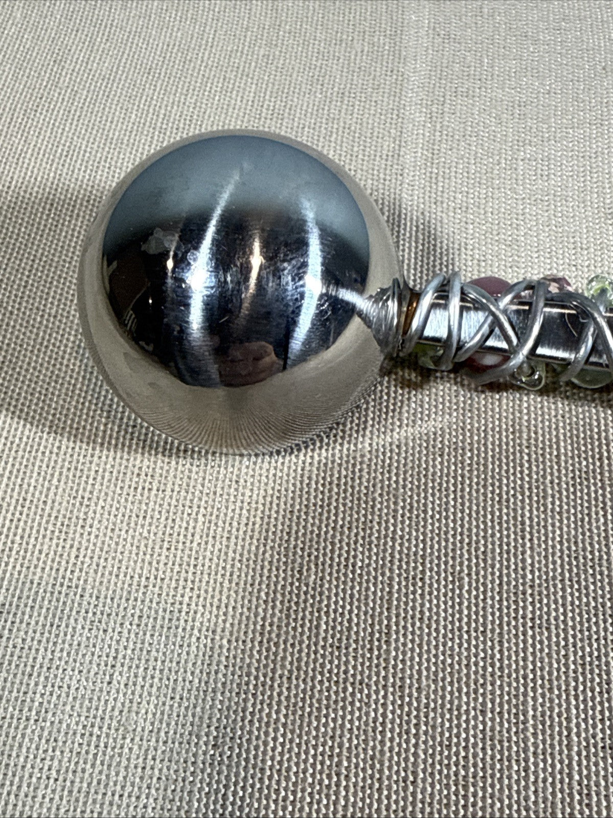 Beaded Wire Wrapped Handle Scoop Stainless Steel Pink Green 6"
