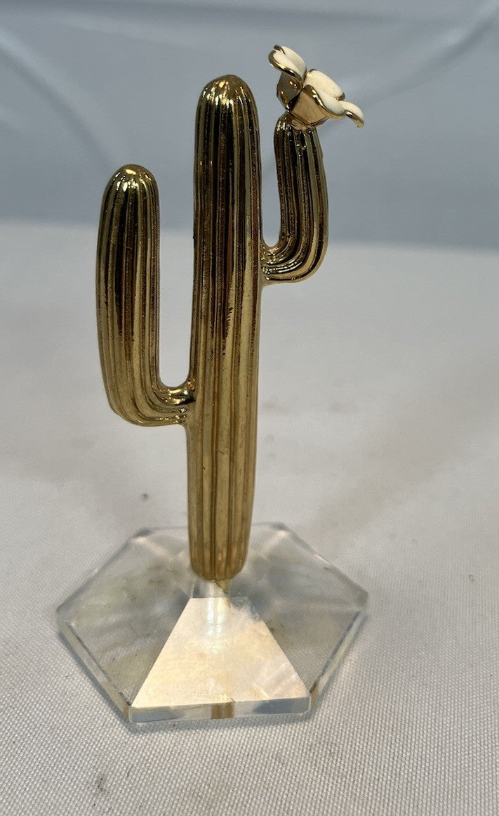 Brass Cactus Ring Holder Glass Base Jewelry Display 2.5"