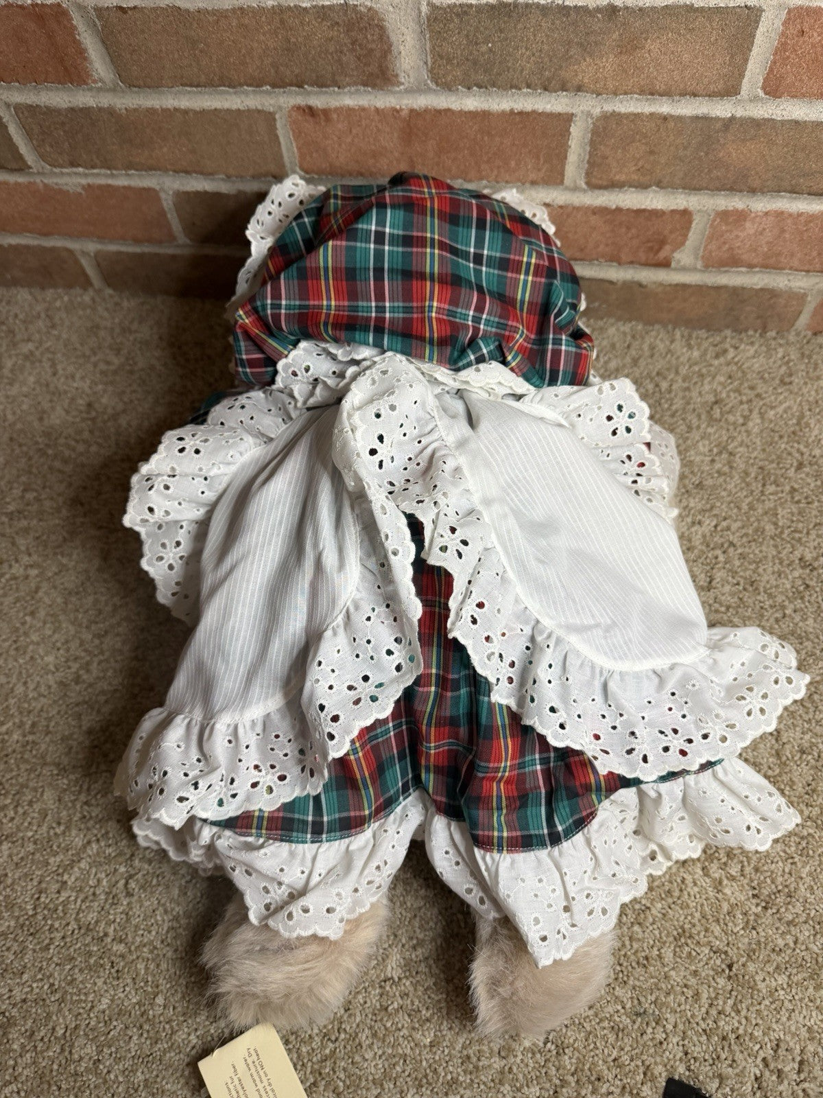 Vintage 1976 Ms Noah Plush Teddy Bear Mama Bear Plaid Eyelet Bonnet Dress Doll