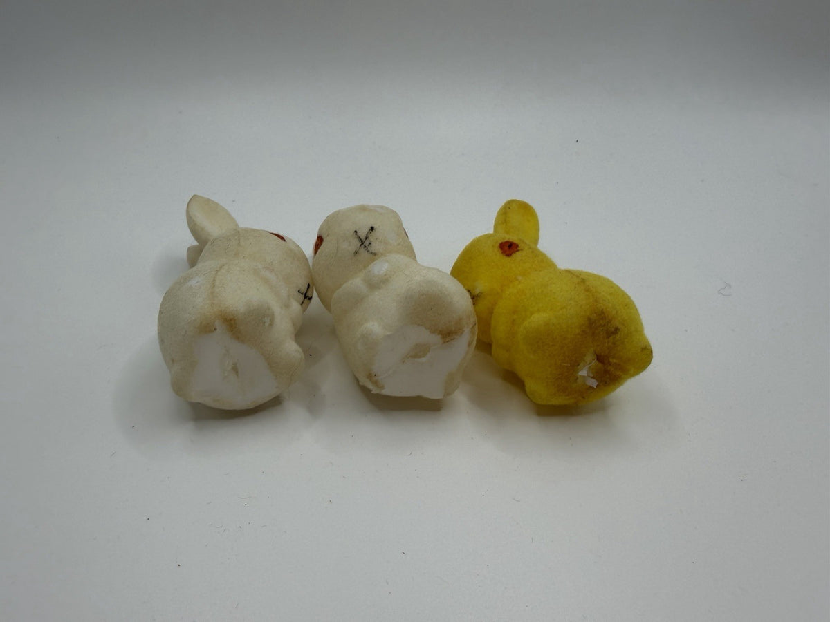Vintage Flocked Easter Bunny Chick Mini Hat Figurines Diorama Plastic Mouse Lot