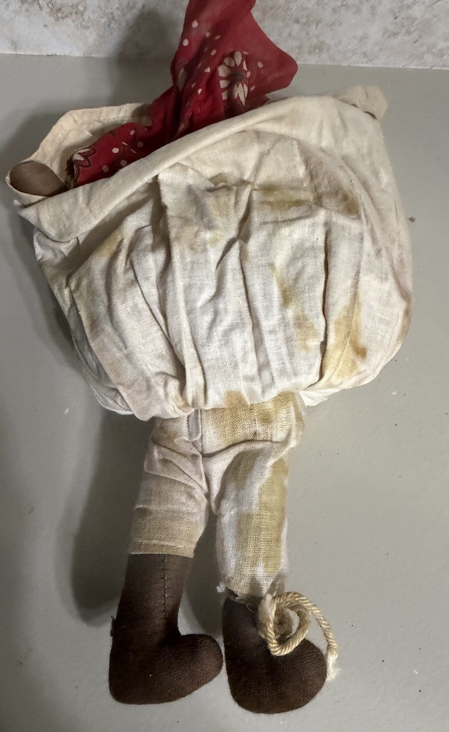 Vintage Handmade Folk Art Cloth Doll Floral Dress Handkerchief 12"