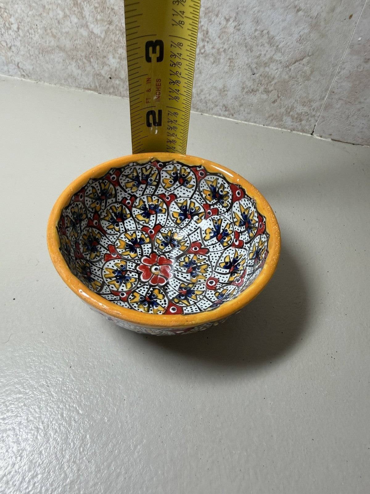 Hand Painted Moroccan Style Ceramic Bowl Vibrant Geometric Pottery 5.5"
