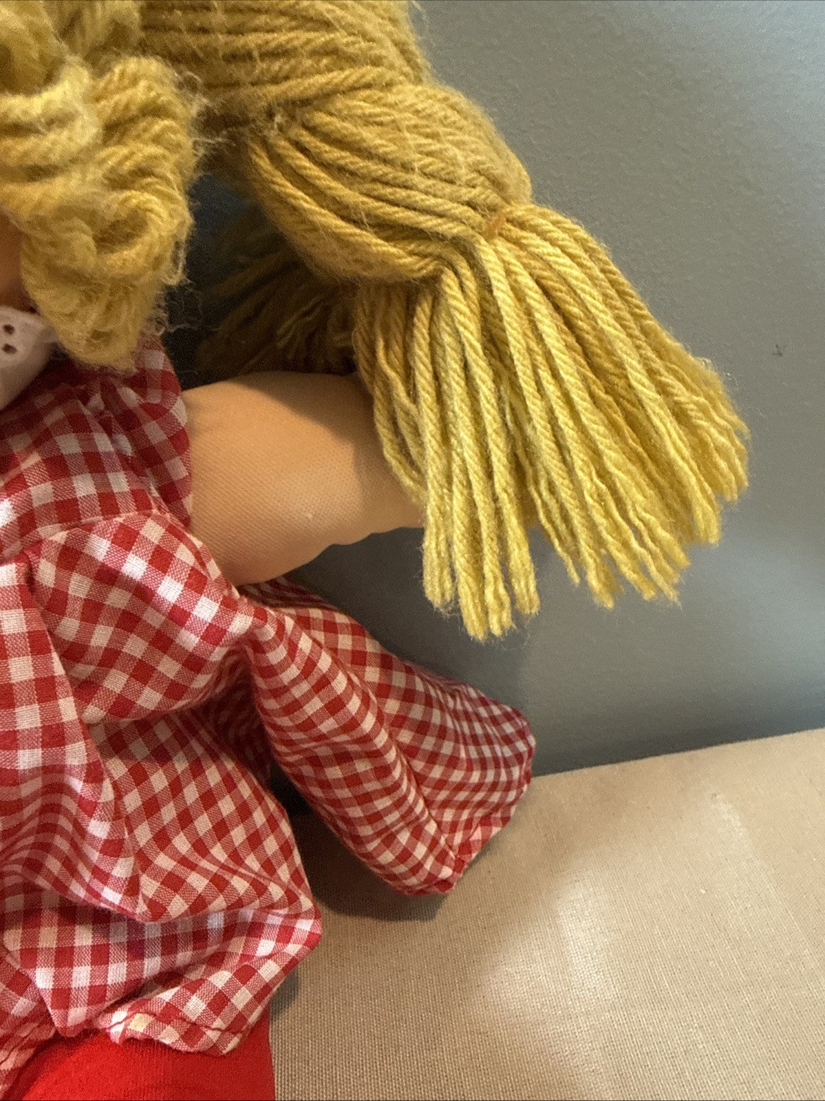 Vintage Cabbage Patch Kids Doll Dark Blonde Hair Blue Eyes Dimples Red Outfit