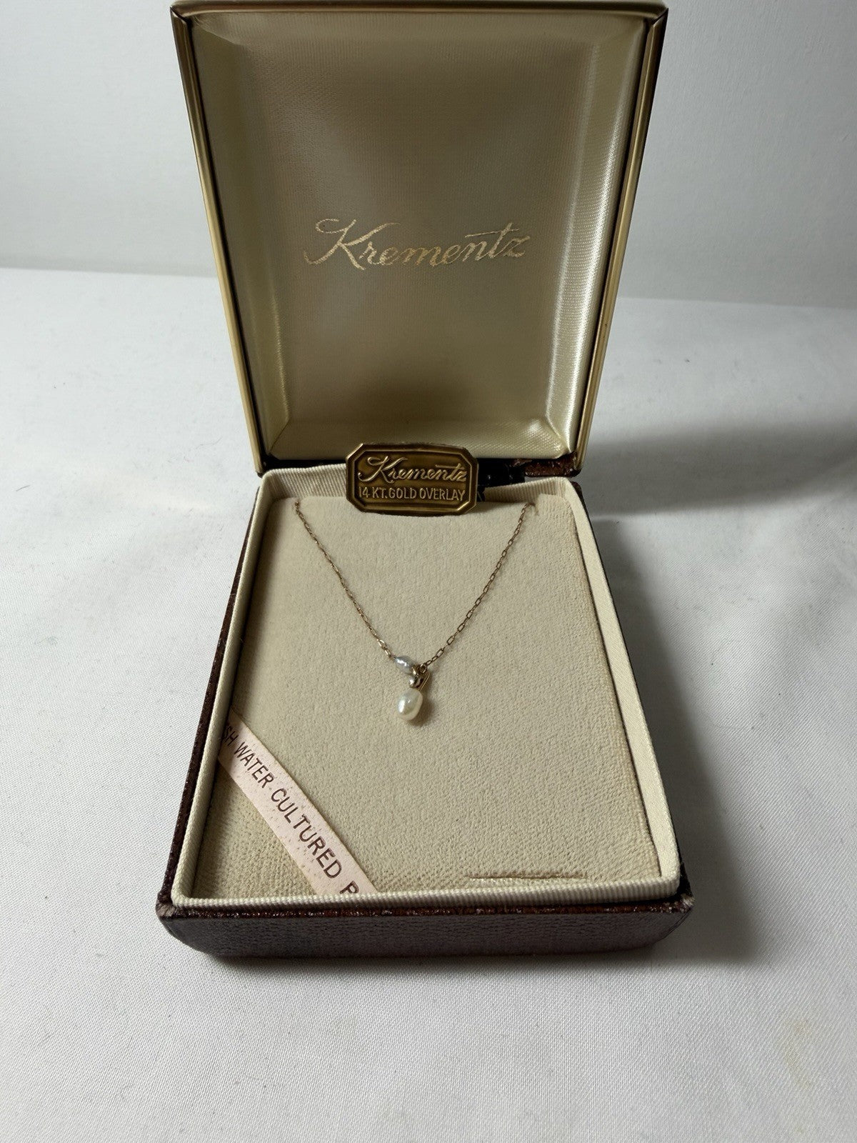 Krementz Gold Overlay Pearl Necklace Freshwater Diamond Accent 16”