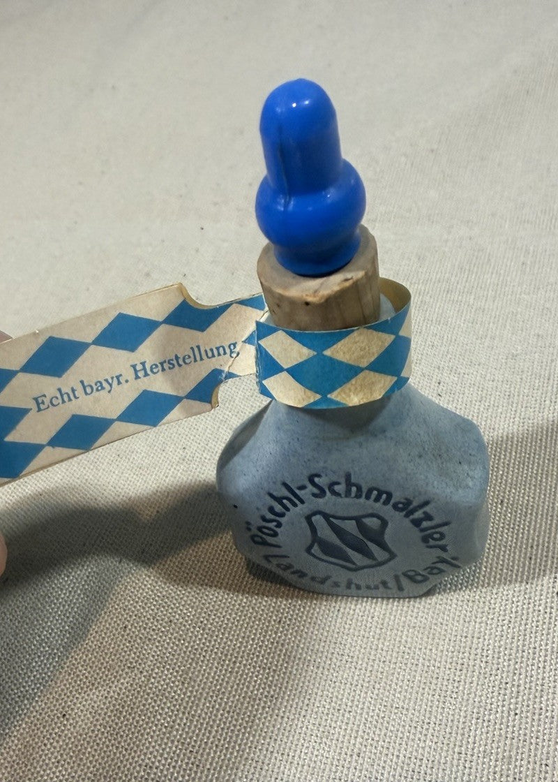Vintage German Stoneware Schnalzlerfranzl Snuff Bottle Cobalt Blue Stopper