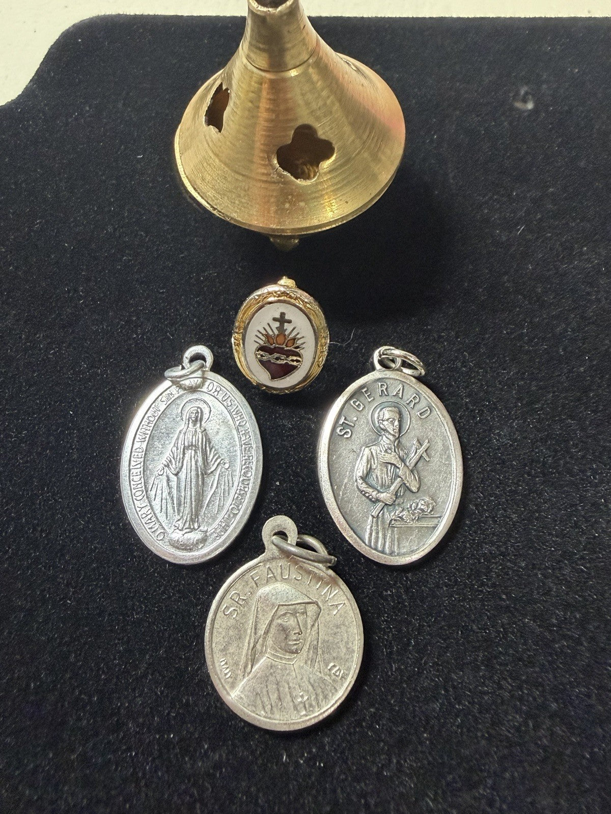 Vintage Brass Mini Incense Burner Censer Catholic Religious Devotional Medal Lot