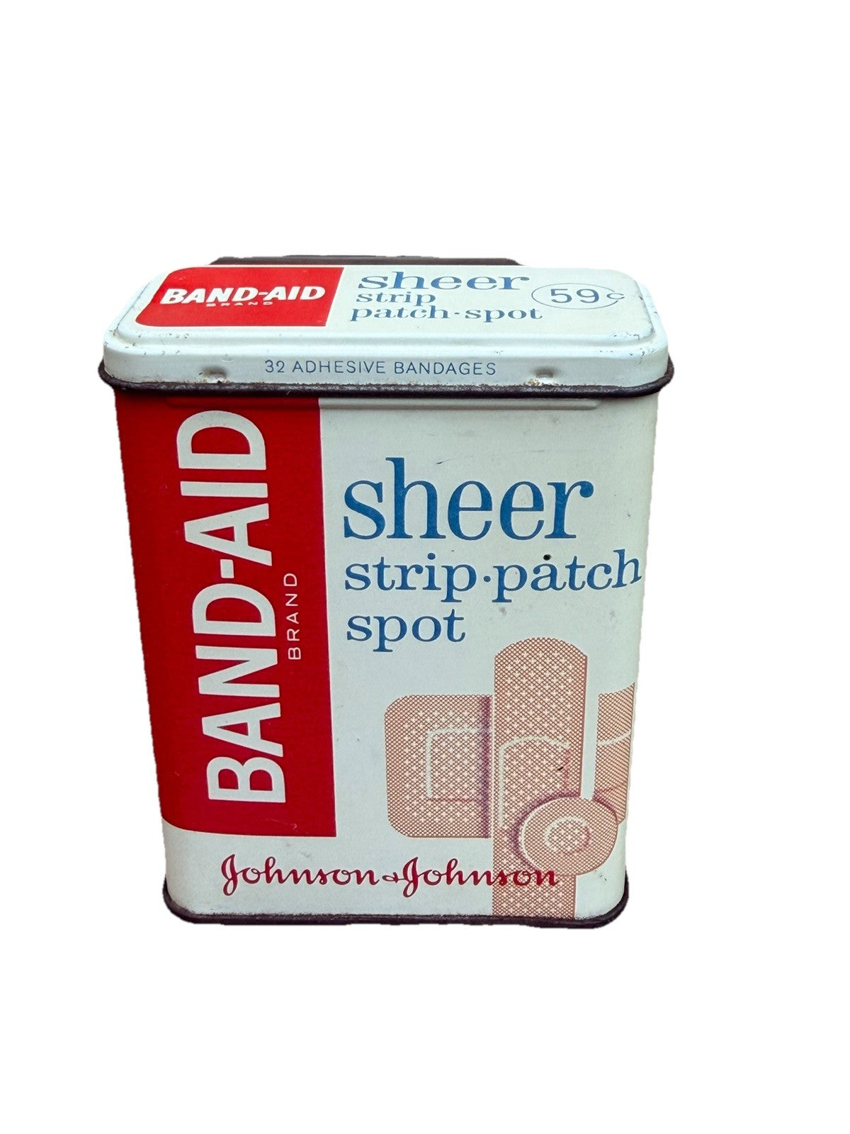 Vintage Johnson & Johnson Band Aid Sheer Patch Strips Empty Tin Box