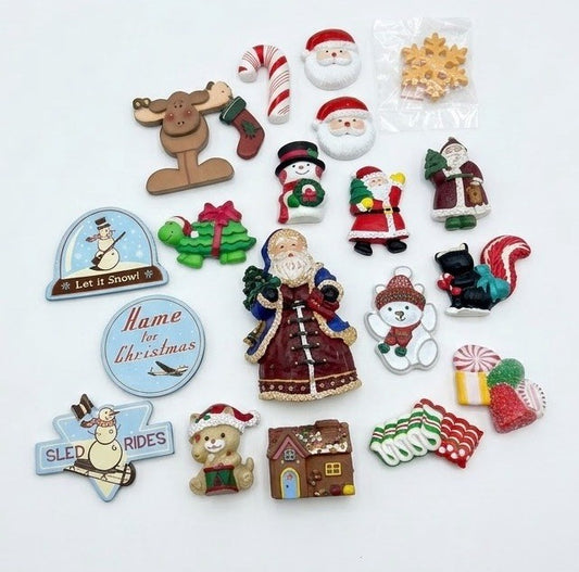 Vintage Christmas Refrigerator Magnets Lot of 19 Resin Wood Holiday Decorations