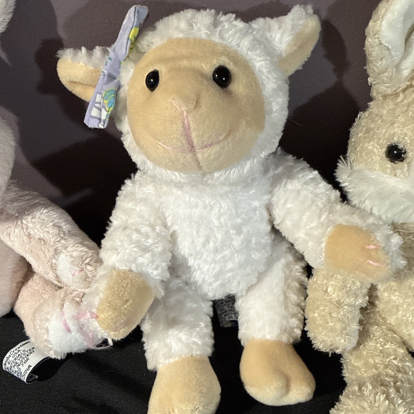 Vintage Chrisha Plush Rabbits Cow Pig Sheep 1999 Toys Lot 5 with Sweaters