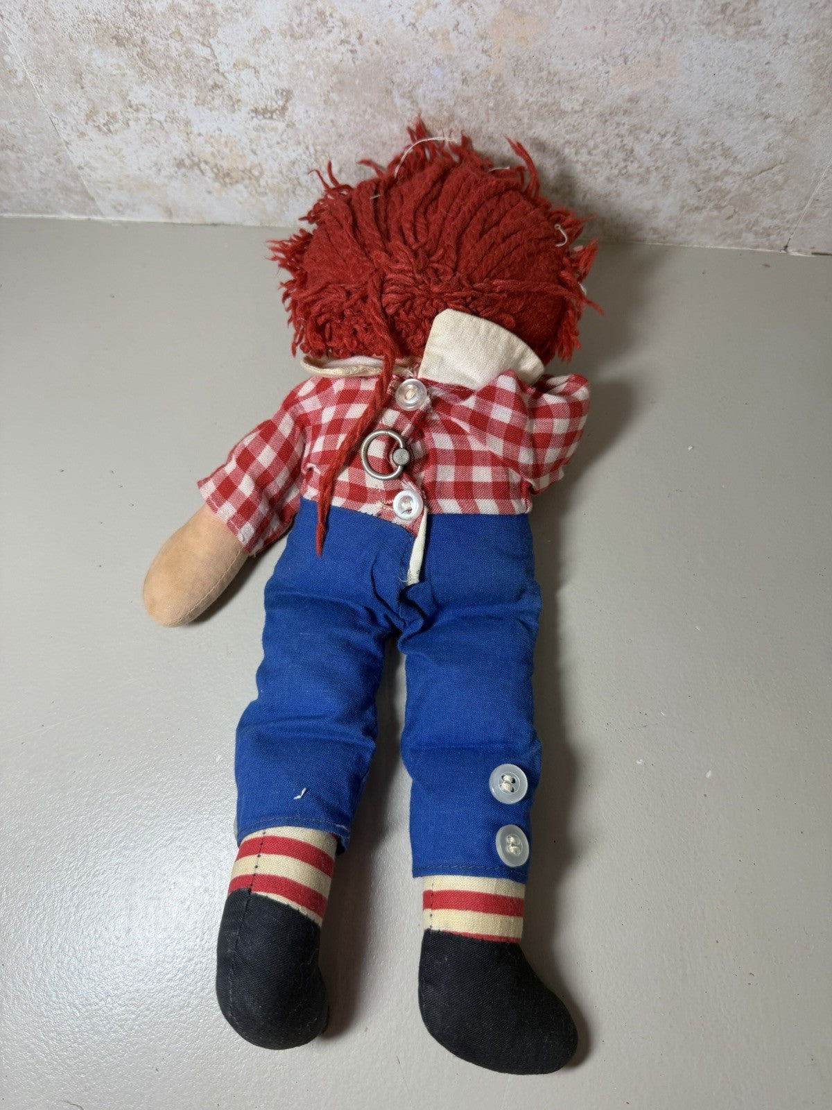 Vintage Knickerbocker Raggedy Andy Doll 15in Plush Stuffed Toy Works Johnny Grue