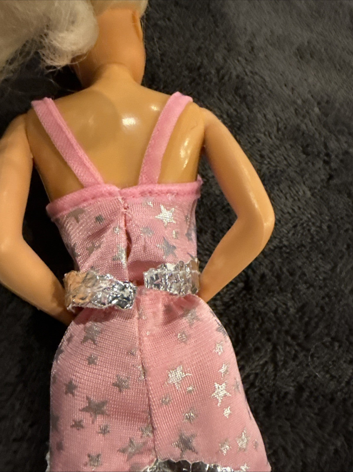 Vintage 1988 Mattel Super Star Barbie Doll Pink Star Gown Faux Fur Stole Shoes