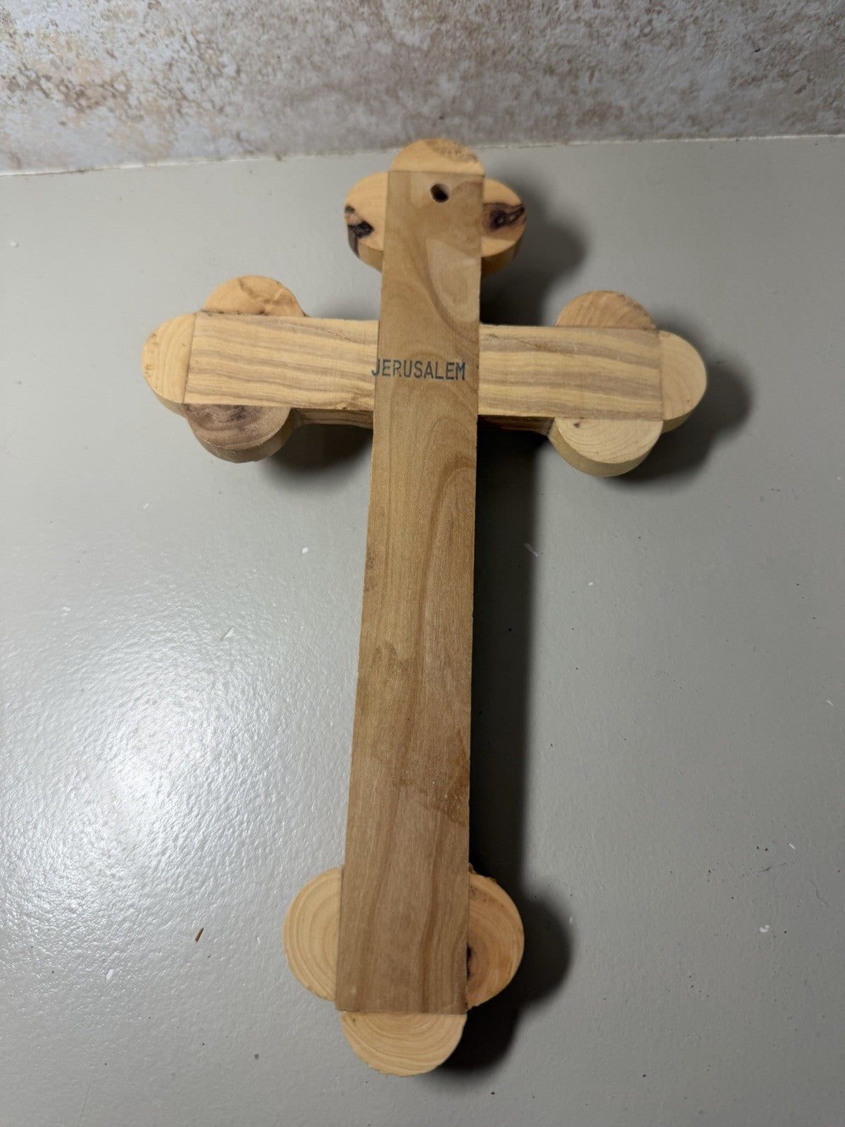 Vintage Olive Wood Crucifix Wall Cross Jerusalem Relic Stones Flowers Earth