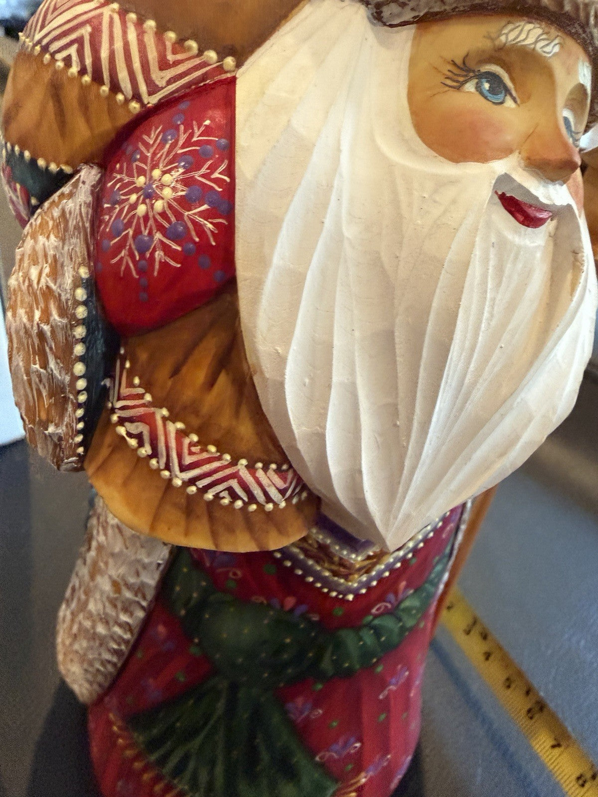 Hand Carved Russian Santa Claus Sergiev Posad Signed Folk Art Figure 9.5" Wood