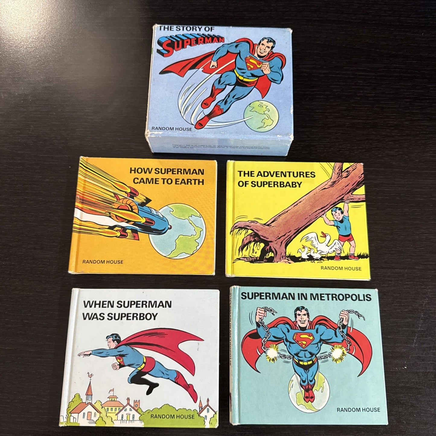 Vintage 1980 The Story Of Superman 4 Books by Random House DC Comics Mini Box