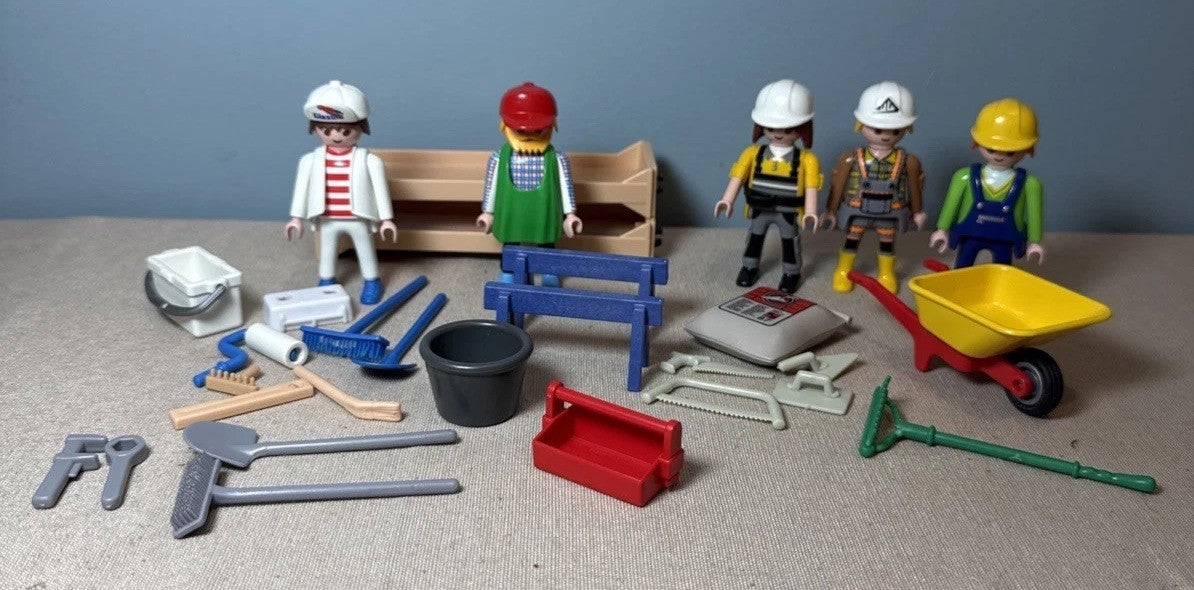 Playmobil Construction Site Figure Lot Scaffold Tools Painter Accessories