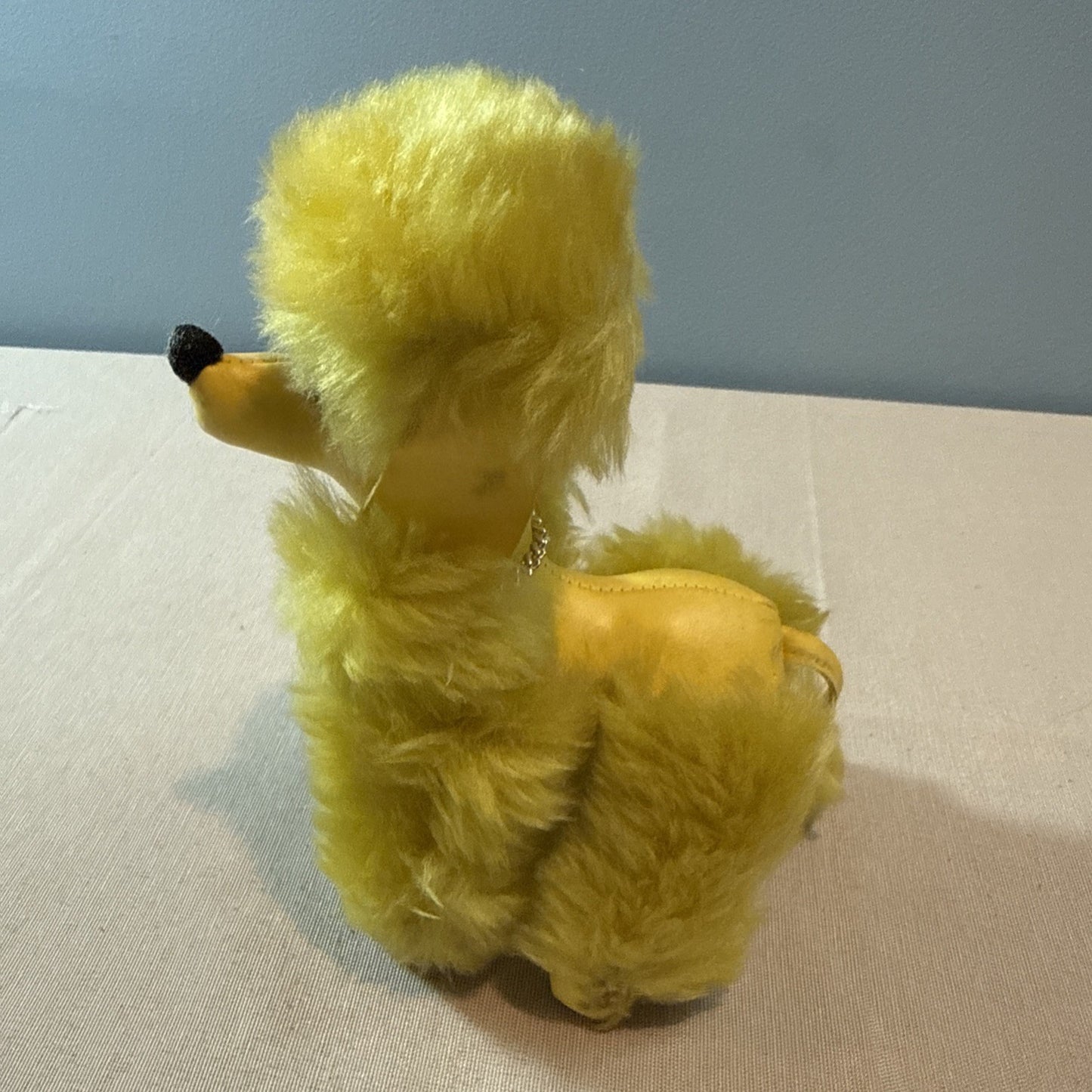 Vintage 1960s Pompie Poodle Plush Yellow Heart Tag Retro Toy Dog