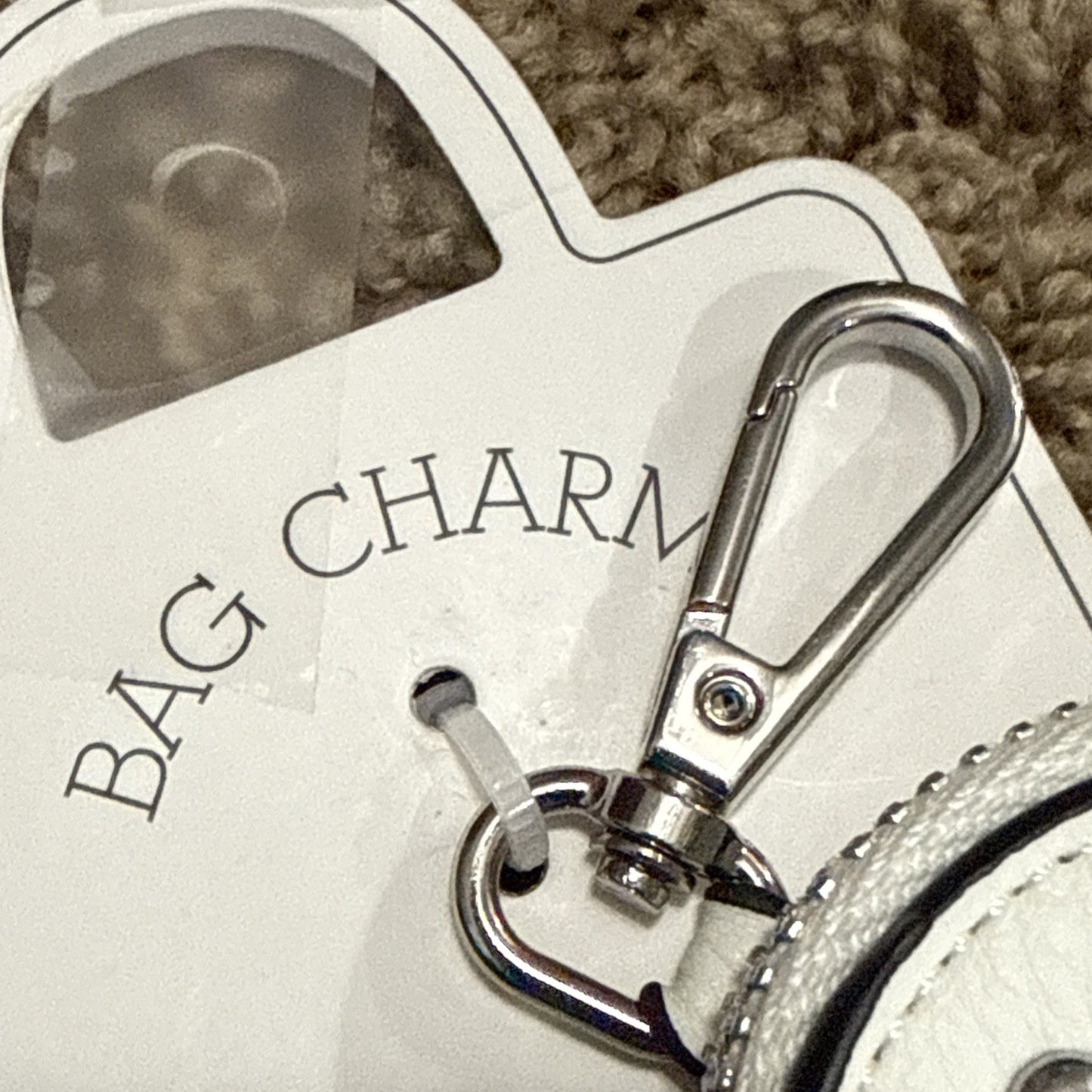 White Silver Heart Studded Zipper Charm Clip On Bag Purse Accessory Keychain