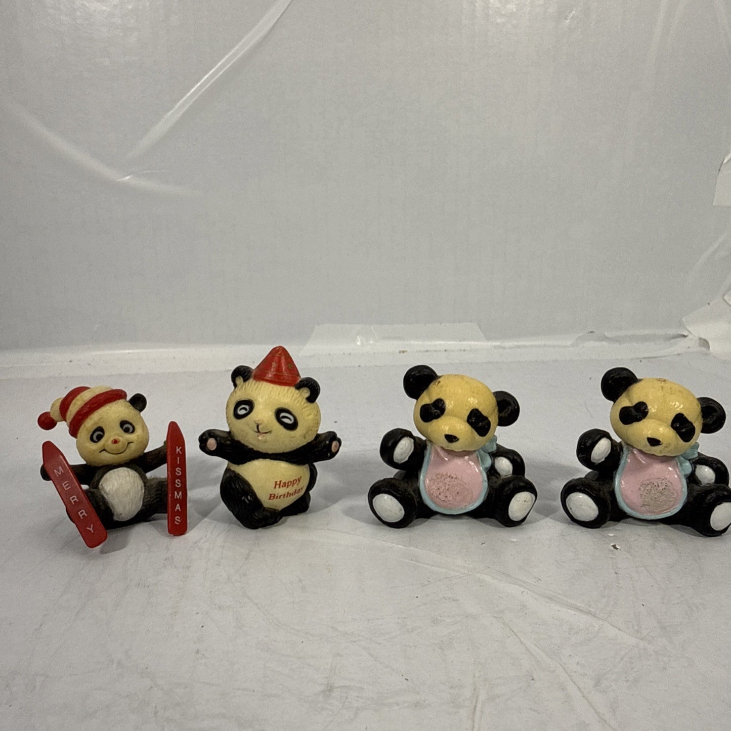 Vintage Miniature Panda Bear Figurines Christmas Happy Animal Lot of 4 Hong Kong