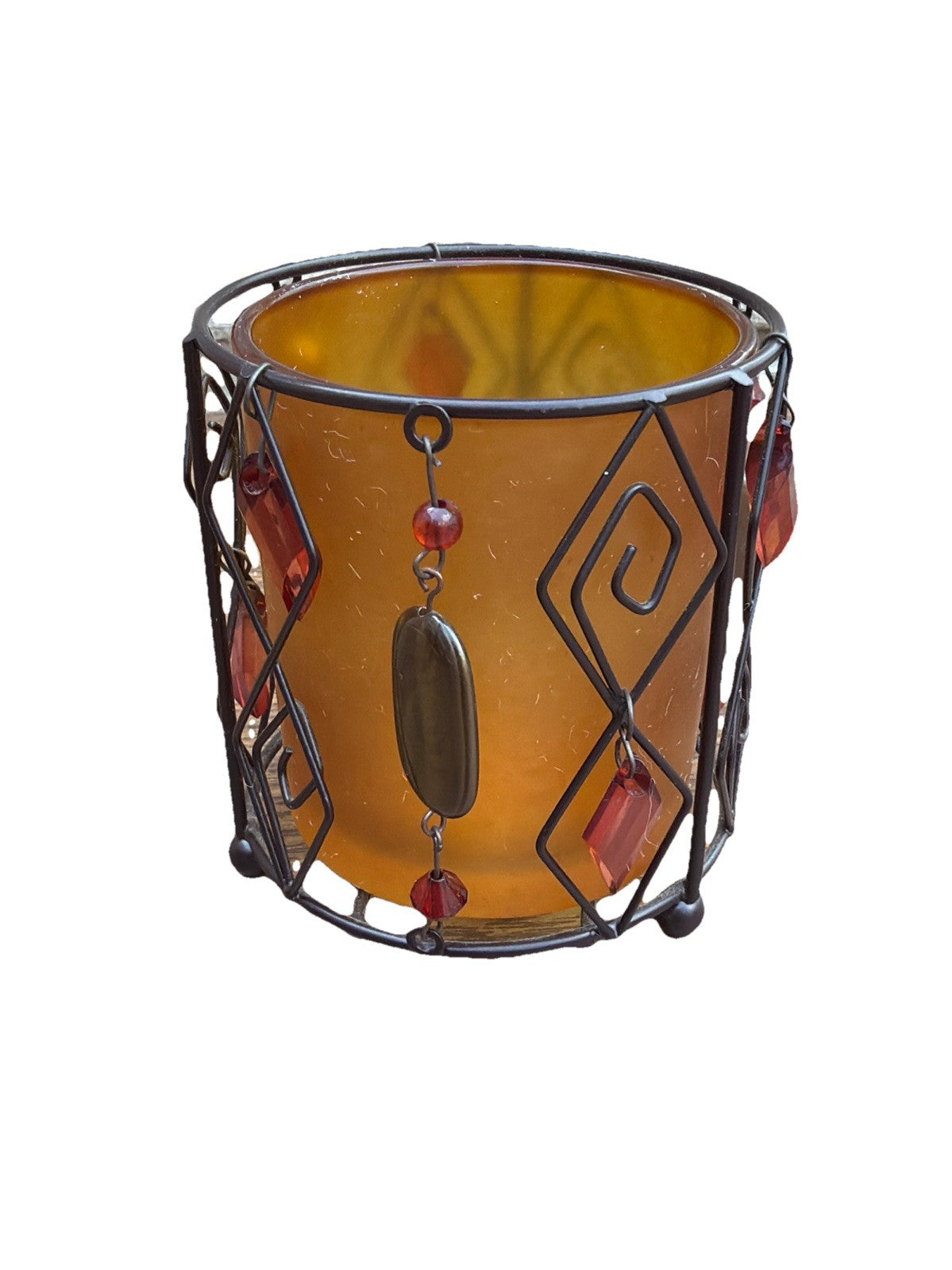 Amber Glass Votive Candle Holder Art Deco 3.5" Decorative