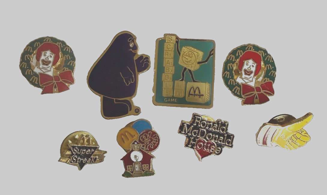 Vintage McDonald's Lapel Pins Lot Grimace Ronald Scrabble House Charity 8 Pc⁠