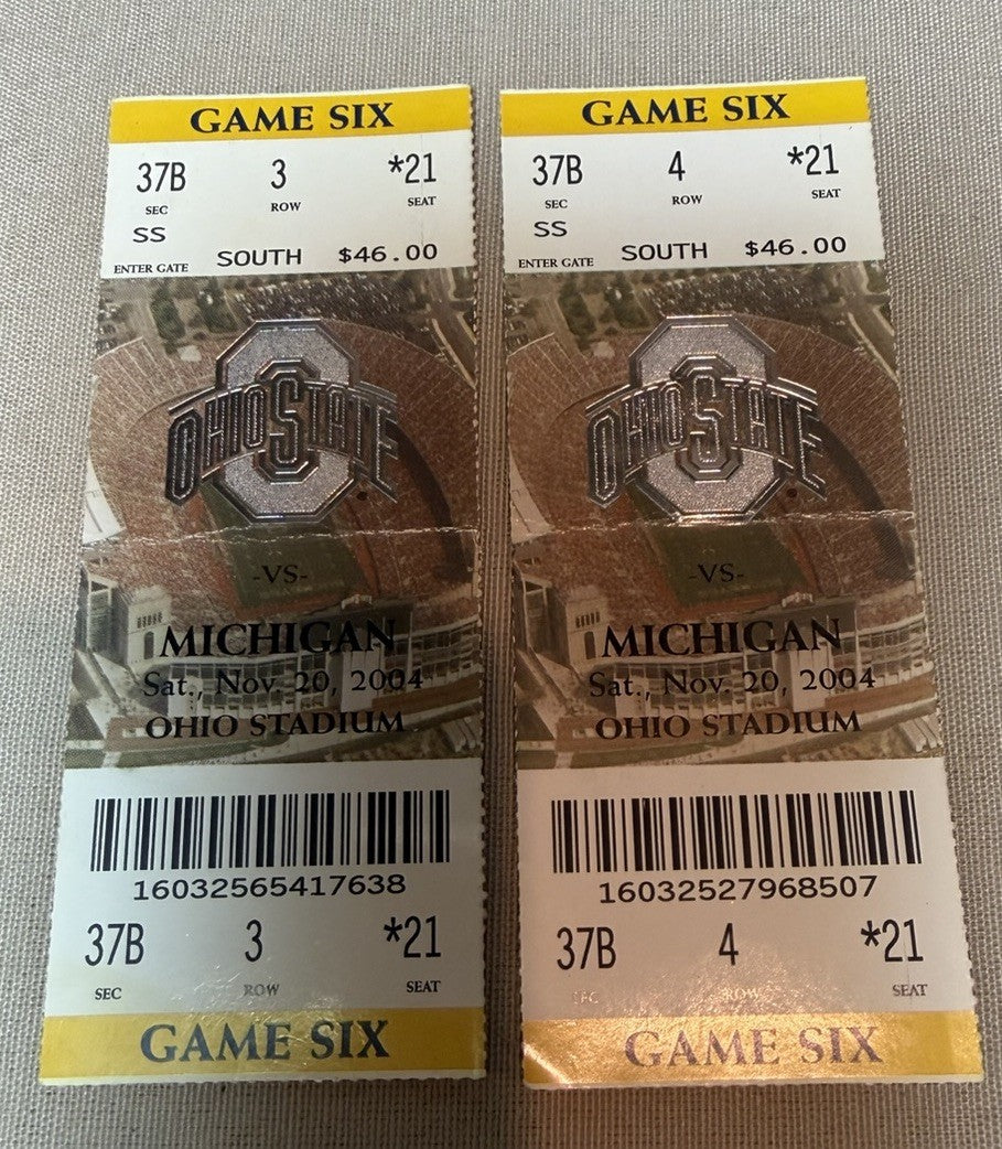 2004 Michigan Wolverines vs Ohio State Ticket Stub Game 6 Lot of 2