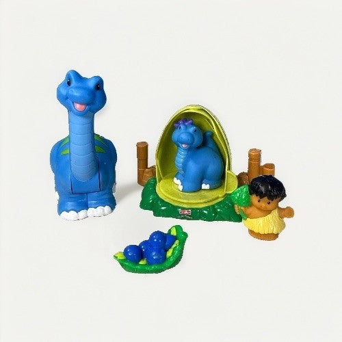 Fisher Price Little People Lil Dino Brontosaurus Caveman Eggs Set Complete