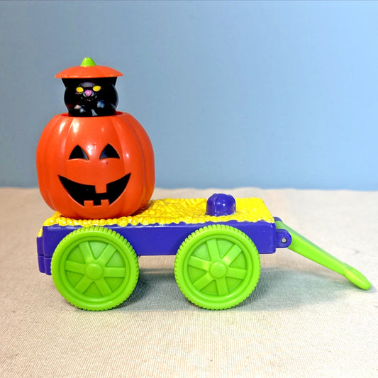 Fisher Price Little People Halloween Pop Up Cart Wagon Toy Cat Pumpkin Vintage