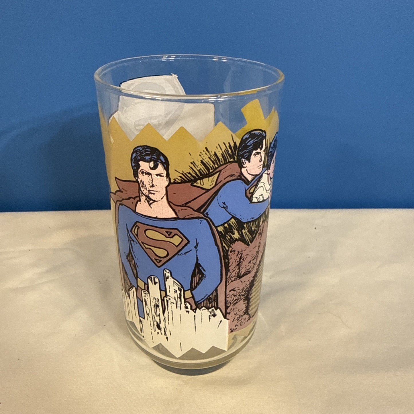 1978 Pepsi DC Comics Superman Glass Kal El Child to Man of Steel Vintage