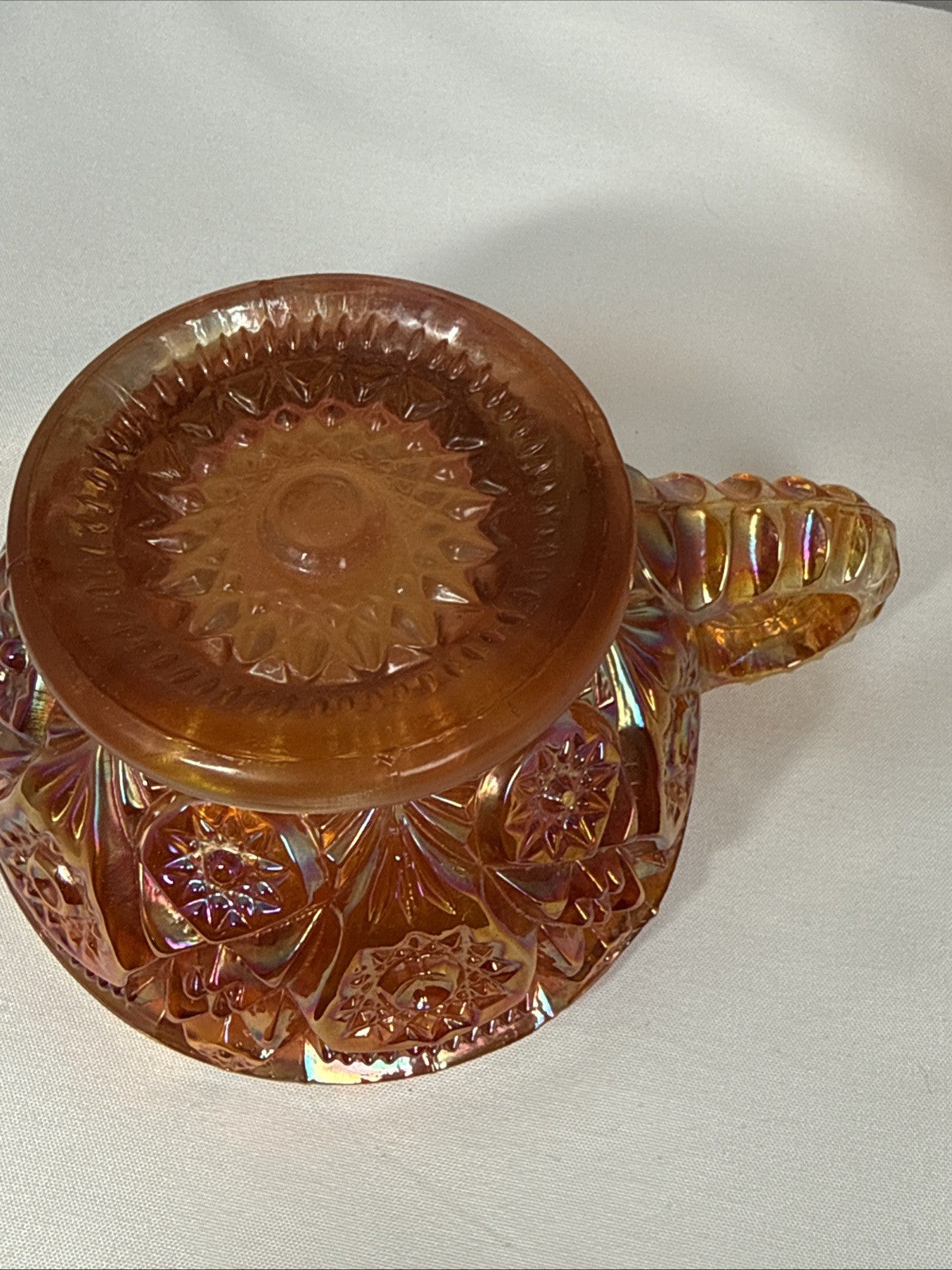 Set of 4 Vintage Imperial Hobstar Iridescent Marigold Orange Carnival Glass Cups