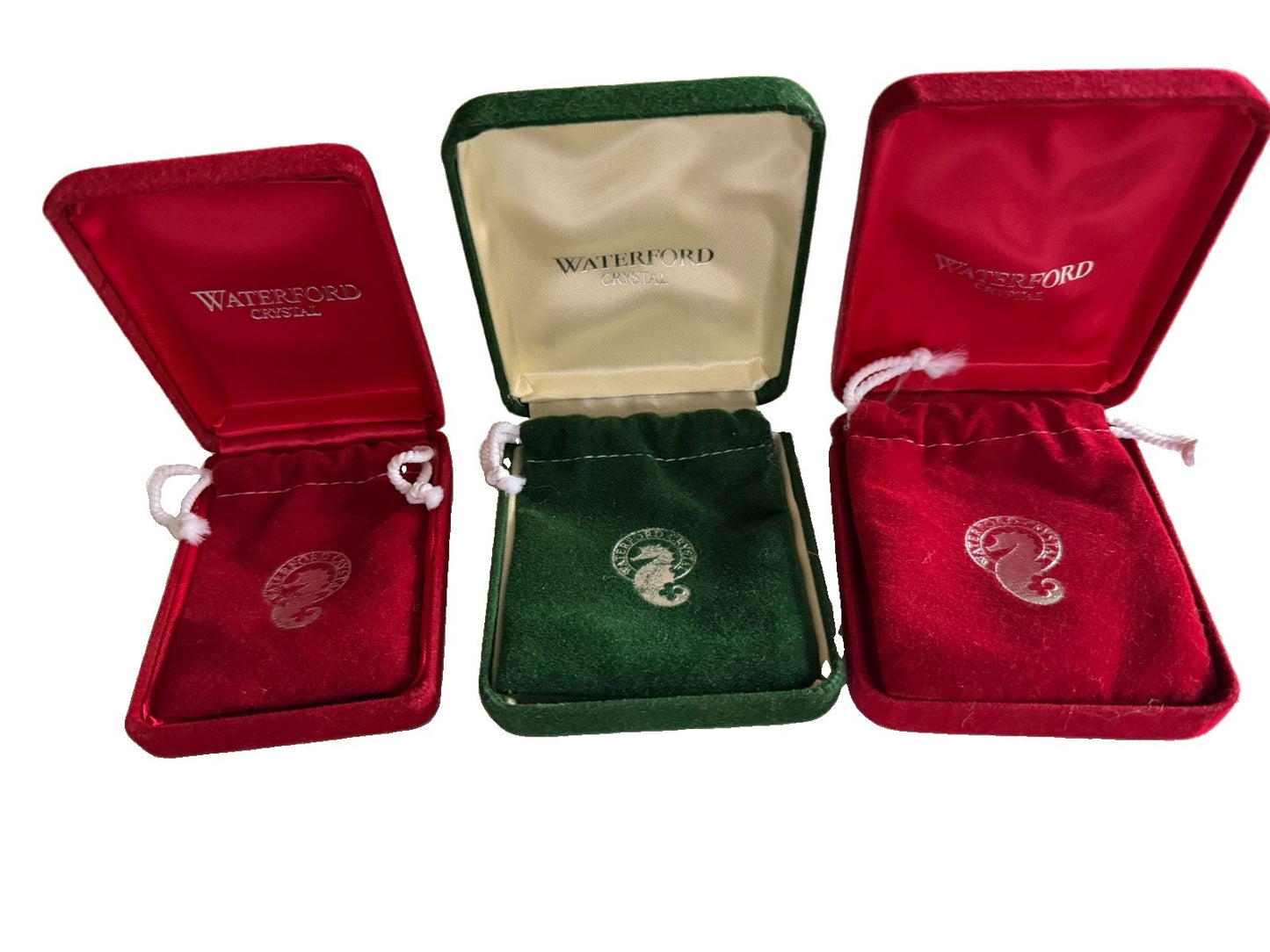 Vintage Waterford Crystal Jewelry Boxes Lot 3 Velvet Pouches Seahorse Empty Case