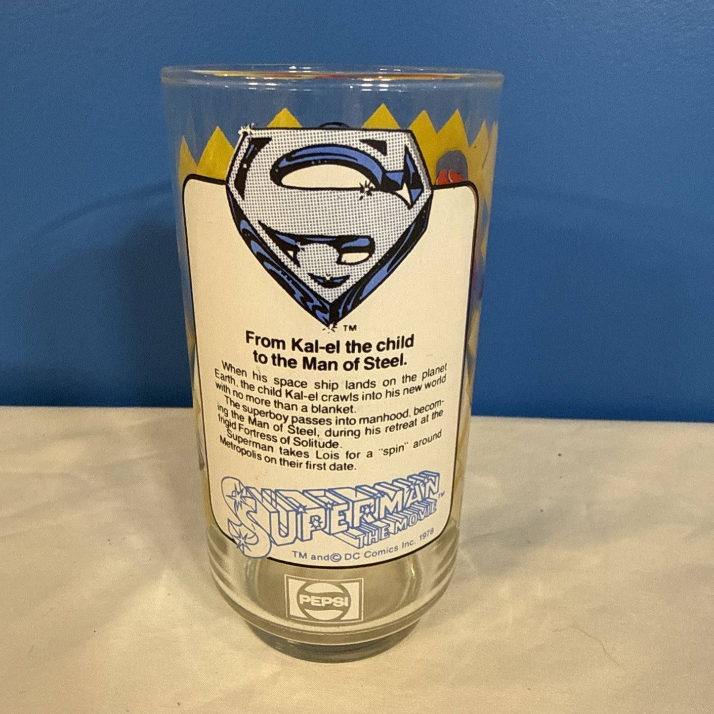 1978 Pepsi DC Comics Superman Glass Kal El Child to Man of Steel Vintage