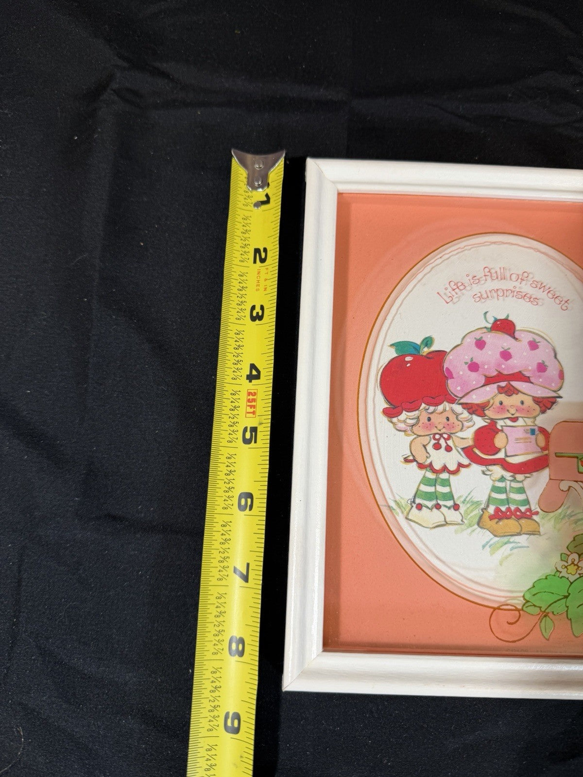 1980s Strawberry Shortcake & Apple Dumpling Reverse Painted Glass Art 6.5x8.5