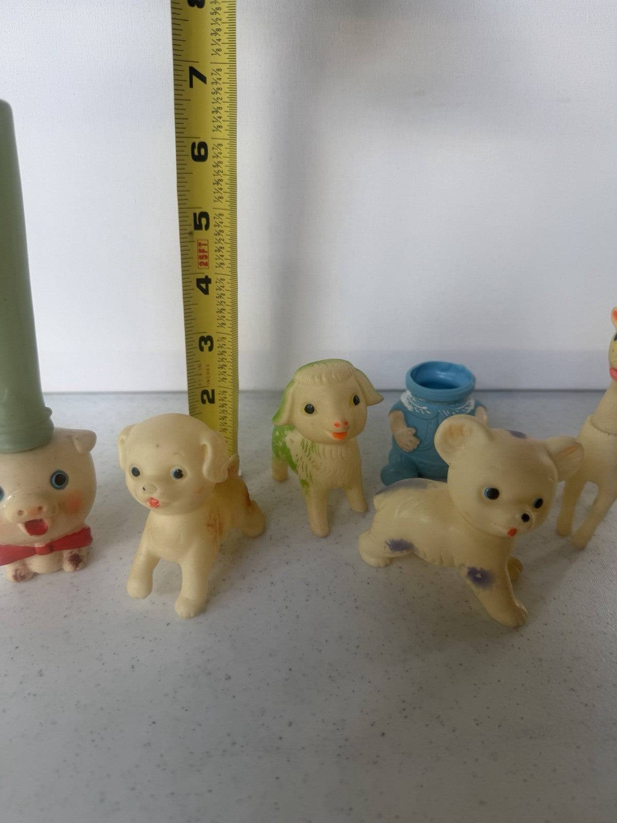 Vintage Rubber Squeaky Animal Toy Lot Pig Dog Lamb Bear Giraffe Retro