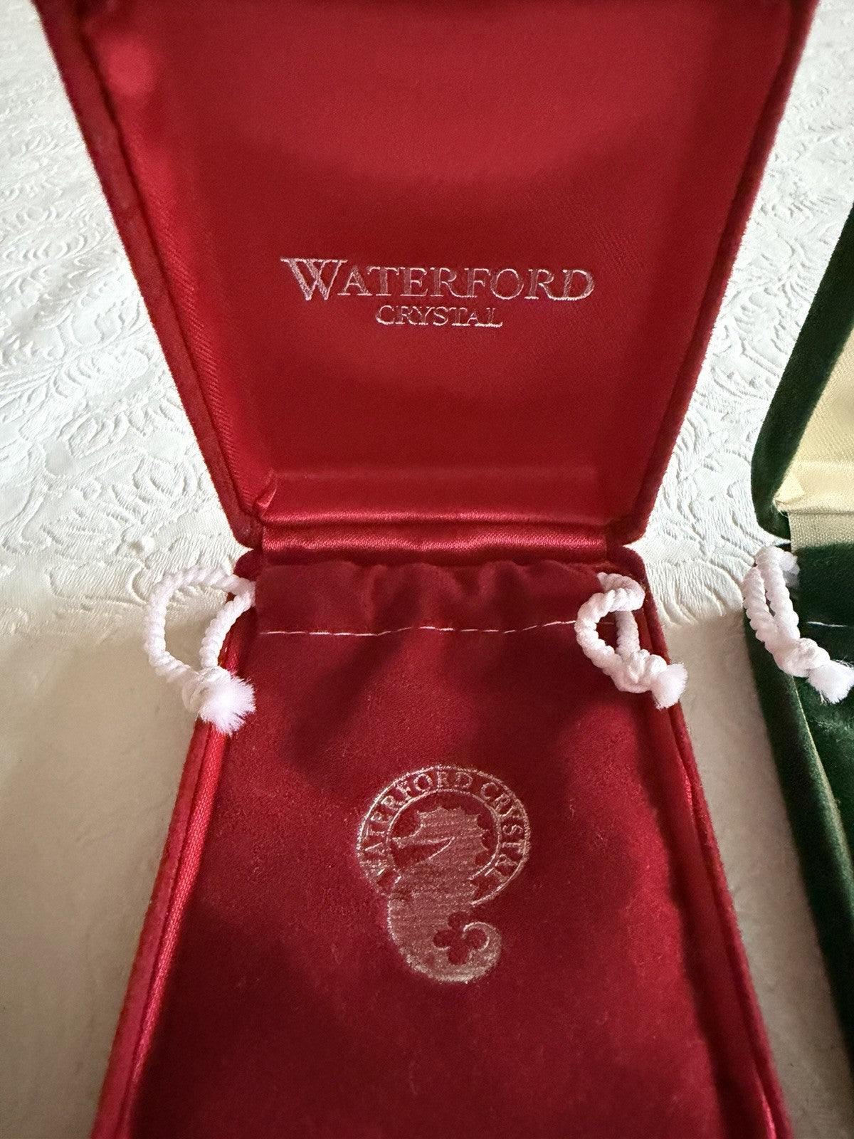Vintage Waterford Crystal Jewelry Boxes Lot 3 Velvet Pouches Seahorse Empty Case
