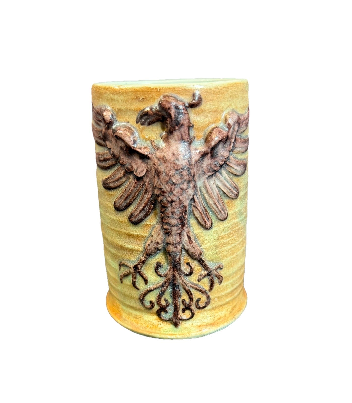 Vintage Hand Carved Stoneware Mug HeraldEagle Design Studio Pottery Spain 5"