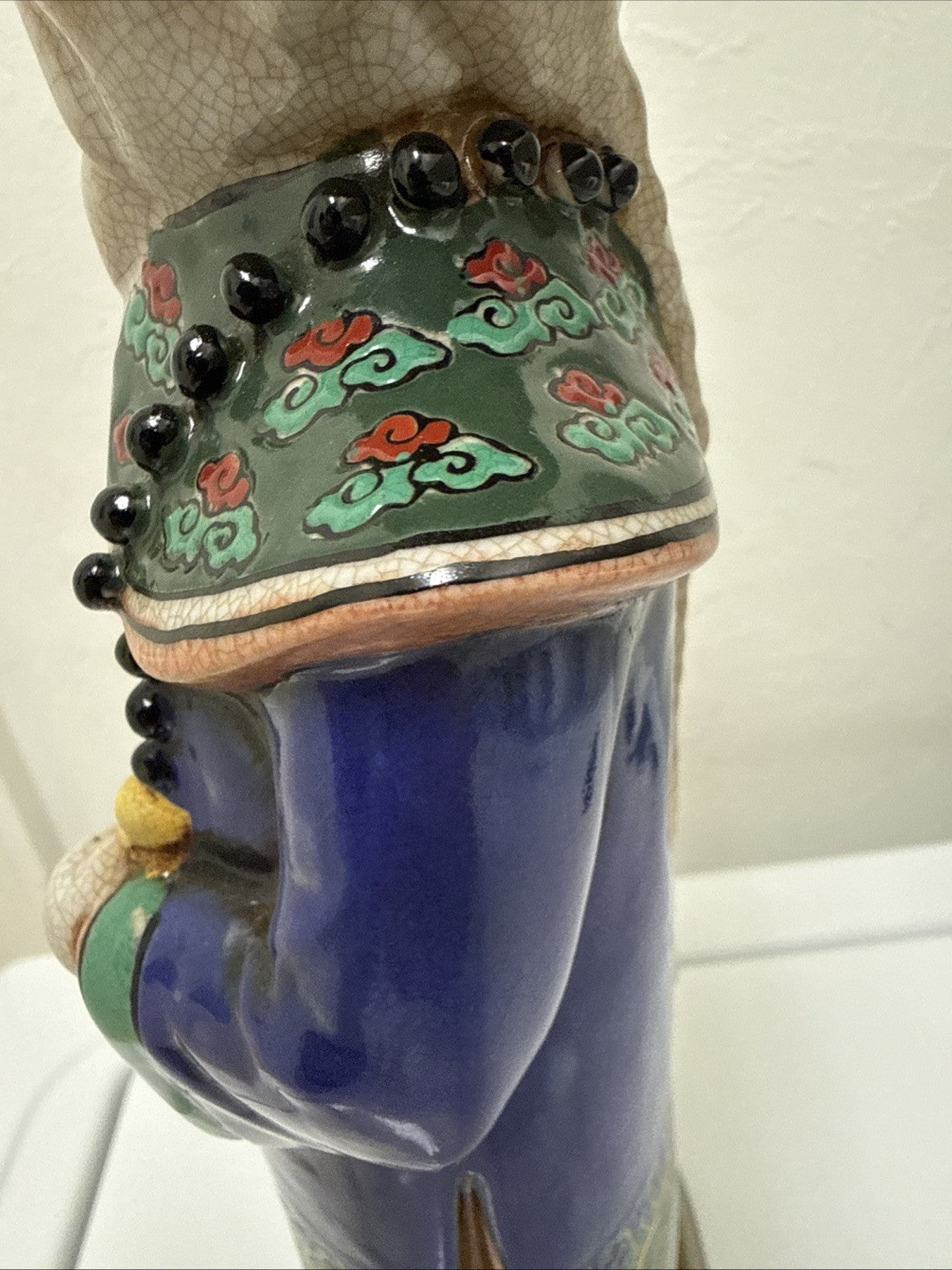 Chinese Qing Dynasty Emperor Statue 14" Handmade Ceramic Crackle Glaze Figurine