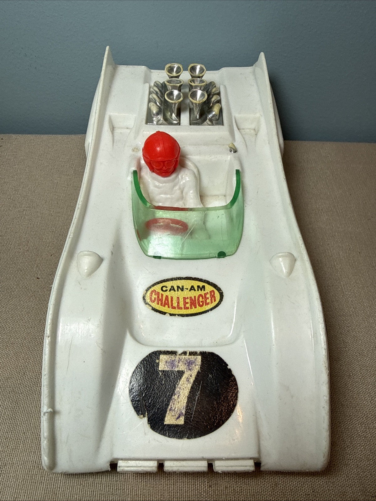 Vintage Bergman MFG Can Am Challenger Race Car No 7 Plastic Toy 1970 White