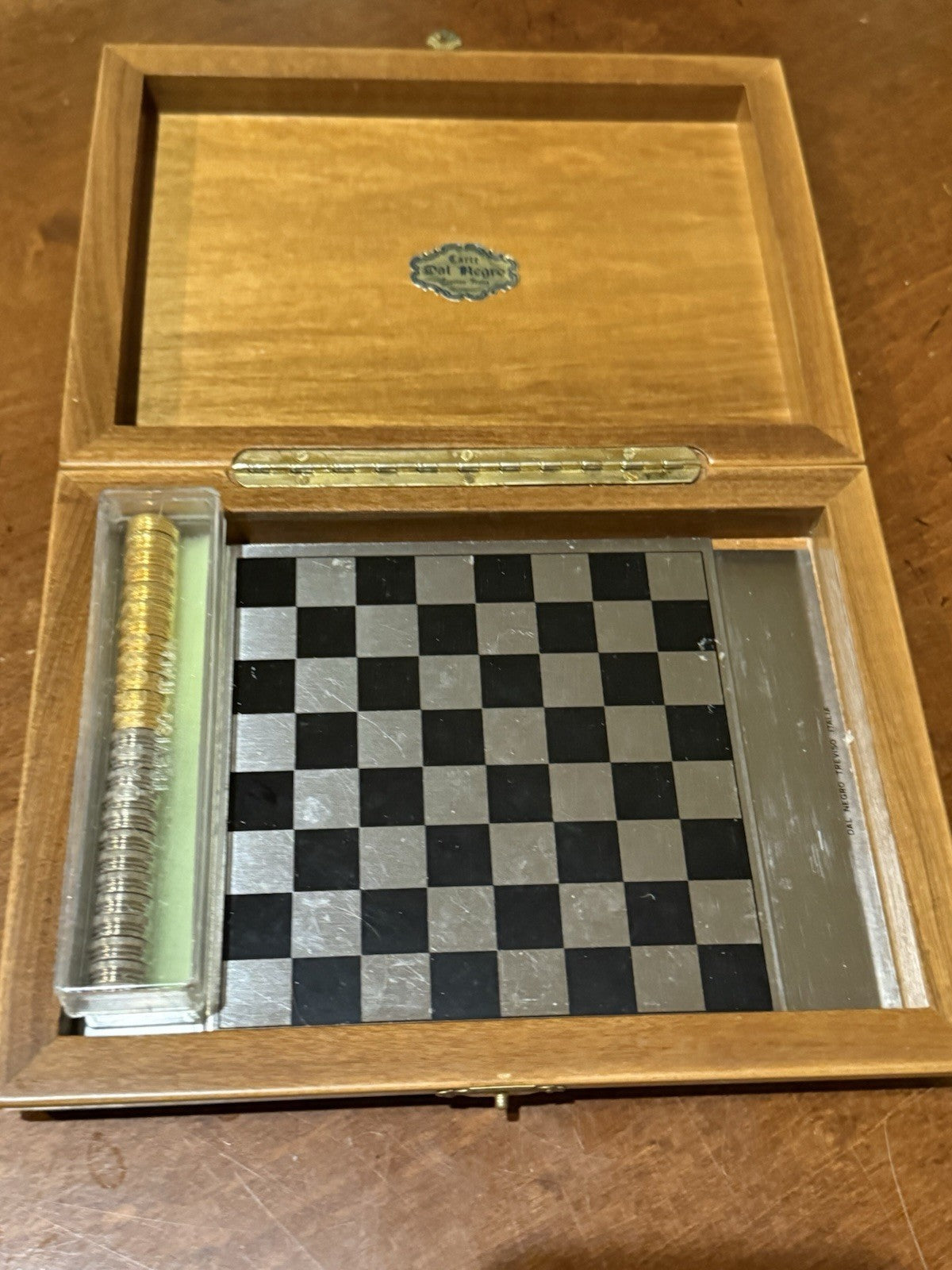 Vintage Dal Negro AY7384 Magnetic Chess Draughts Set Wooden Italy