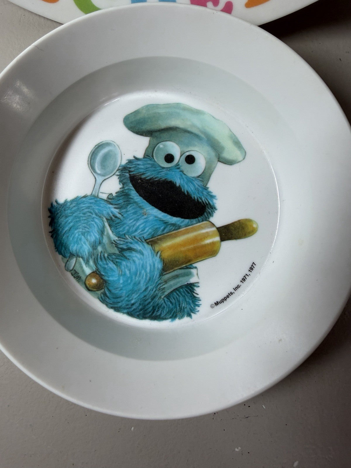 Vintage 1977 Sesame Street Melamine Plate Bowl Set Bert Ernie Cookie Monster