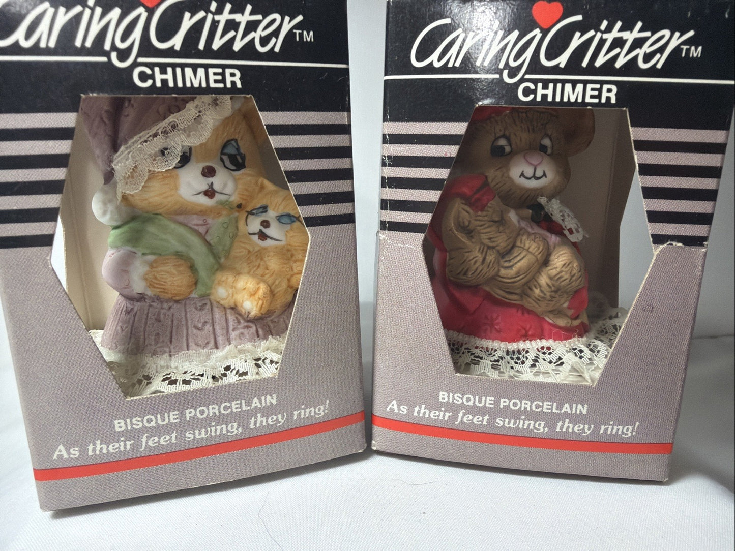 Vintage Jasco Caring Critters Bell Chimers Mommy Mouse Cat Baby