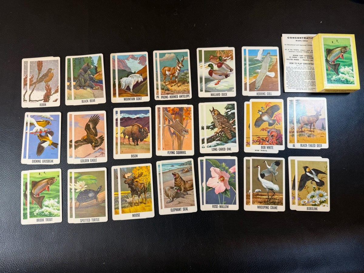 Vintage 1950s Western Heroes Concentration Wildlife Card Games Lot of 2 Complete
