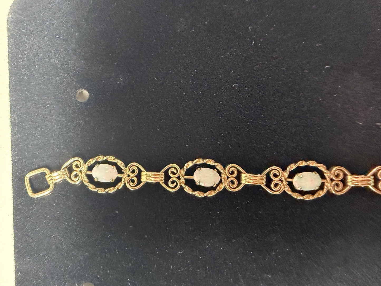 Vintage Krementz Gold Tone Genuine Opal Link Bracelet Original Box Jewelry