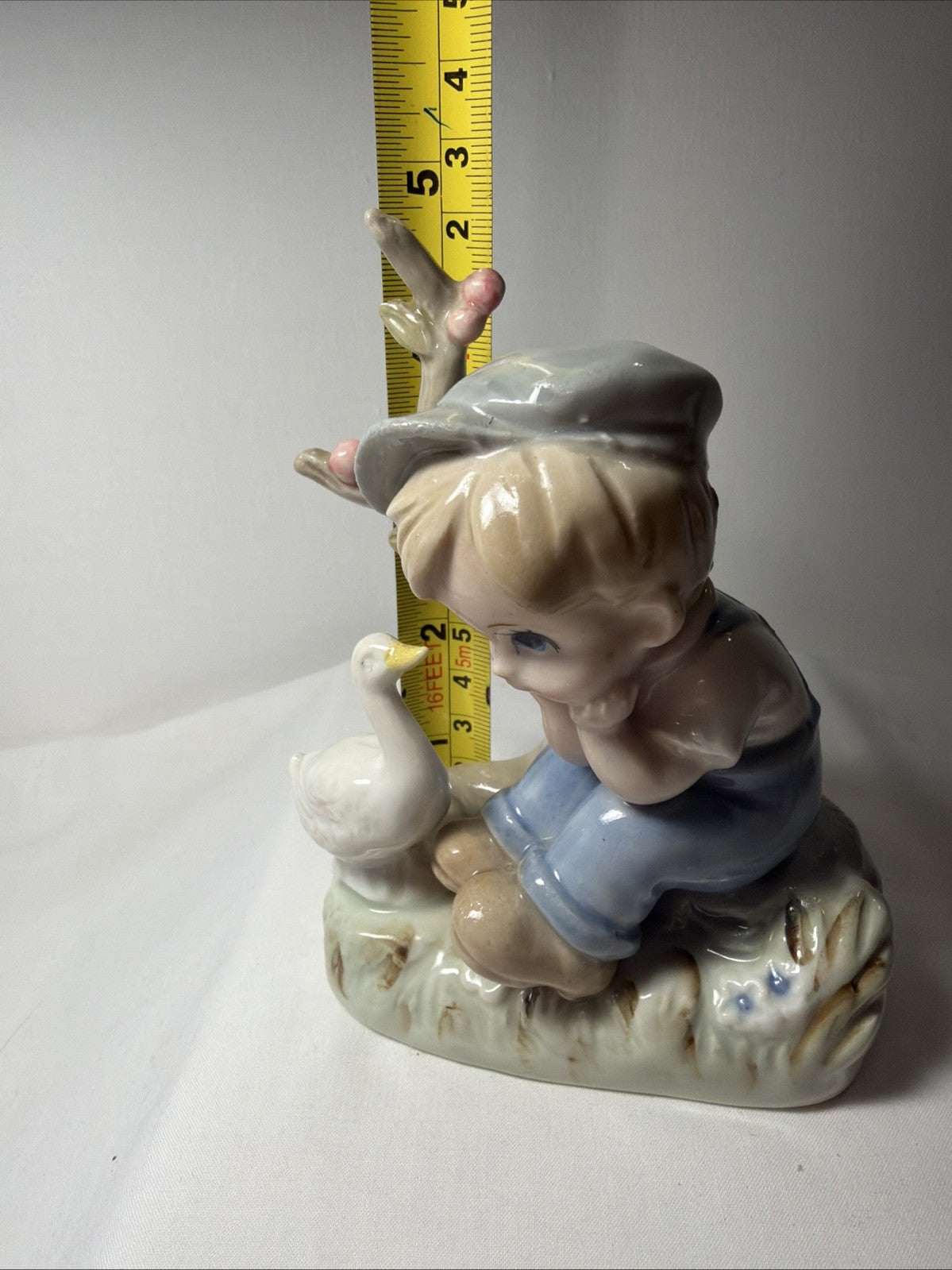 Vintage Porcelain Farm Boy Duck Figurine Japan 5 Inch Hand Painted Ceramic